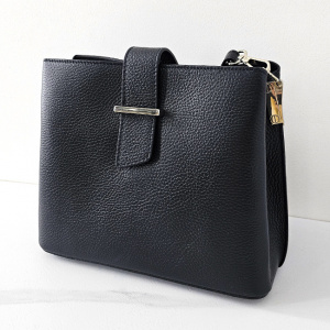 Geanta business, Elite Move, din piele naturala tip structured si curea detasabila, Negru