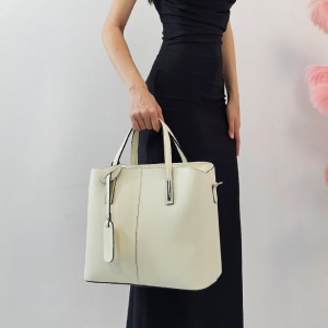 Geanta Business Tote, din piele naturala si curea detasabila, Crem 1