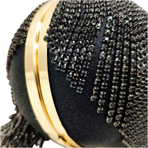 Geanta de ocazie, Shining Sphere, cu lanturi metalice si strasuri artizanale, Negru/Auriu 5
