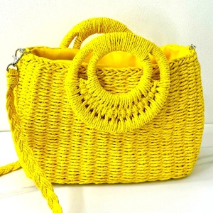 Geanta de plaja STRAW, crossbody, cu husa si lant detasabil, Galben