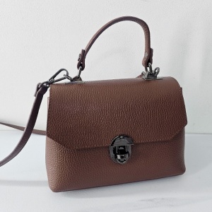 Geanta eleganta, GlamourGrip, din piele naturala, business si curea detasabila, Maro