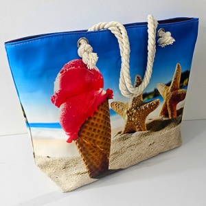 Geanta mare pentru plaja cu imprimeu de vara si manere tip sfoara, Ice Cream 2