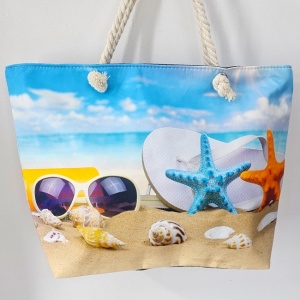 Geanta mare pentru plaja cu imprimeu de vara si manere tip sfoara, Sun Glasses 5