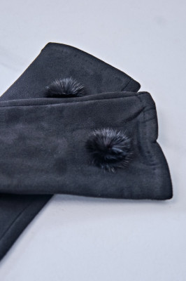 Manusi scurte elegante, AXY, cu pompom, Negru, Marime universala 1