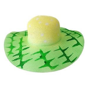 Palarie de soare SeaSide Style, cu imprimeu estival si bor lat, Verde/Galben 2