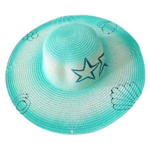 Palarie de soare SeaSide Style, cu imprimeu estival si bor lat, Turquoise 2