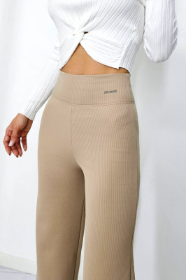 Pantaloni casual Aztech, cu aspect striat si croi evazat, Crem 3