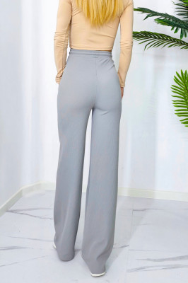 Pantaloni casual Dari, evazati, cu banda elastica si snur in talie, Gri3