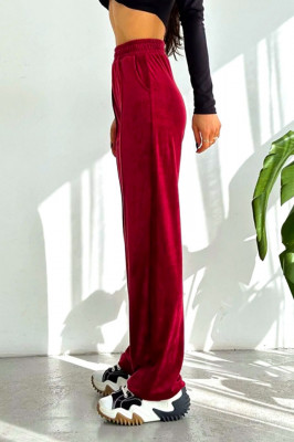 Pantaloni de catifea Touch, croiala lejera cu dunga pe picior, Rosu 4