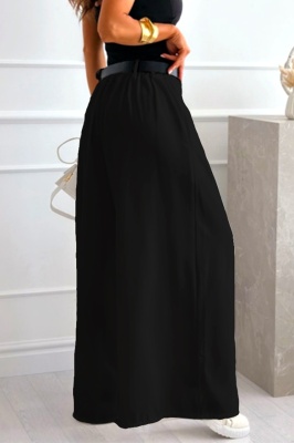 Pantaloni eleganti Ahmet, cu pense si curea inclusa, Negru, Marime S/M/L 2
