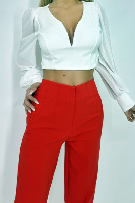 Pantaloni eleganti, ChicMe, cu talie inalta, Rosu3