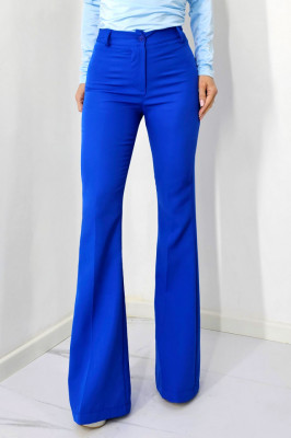 Pantaloni eleganti, Katte, croiala evazata si talie inalta, Albastru