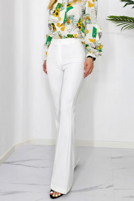 Pantaloni eleganti, Katte, croiala evazata si talie inalta, Alb3