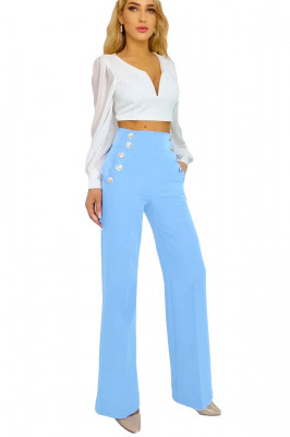Pantaloni eleganti Palma, cu talie inalta, Albastru deschis