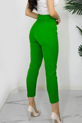Pantaloni eleganti, Saya, cu paper bag in talie si curea asortata, Verde deschis1