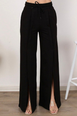 Pantaloni largi Grecie, cu taietura pe mijloc, Negru3