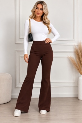 Pantaloni Politeh, evazati, cu talie inalta, Maro inchis, Marime S/M