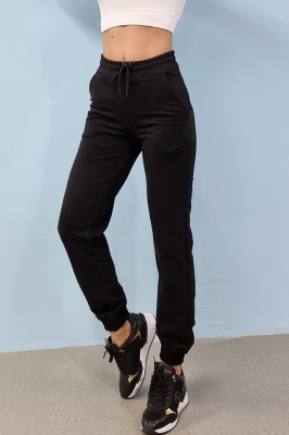 Pantaloni sport Benone, din bumbac, Negru-detaliu
