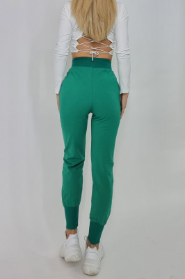Pantaloni sport Bloston, cu talie inalta si corset, Verde2