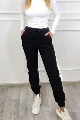 Pantaloni vatuiti RYLEX, cu snur in talie si banda elastica, Negru