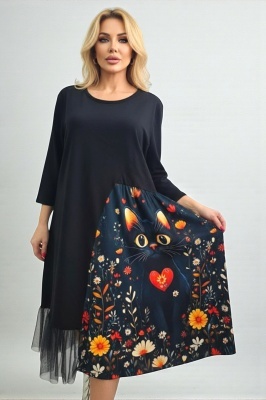 Rochie bumbac Arty Fiora, cu tull si croi oversize, Dark Romance, Marime S/M/L