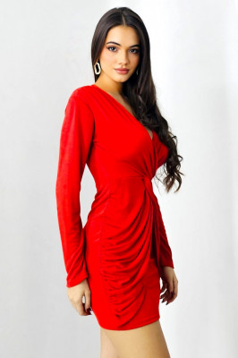Rochie catifelata Iovana, scurta, cu aspect petrecut, Rosu, Marime S/M 1