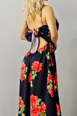 Rochie cocktail Fernanda, croi semidecupat si funda la spate, Black Roses, Marime S/M/L spate detaliat