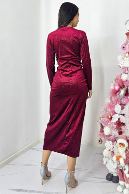 Rochie de ocazie Odette, cu crapatura medie si decolteu adanc, Mov, Marime M/L spate