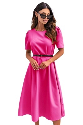 Rochie de vara Zalia, croi bufant si curea subtire, Roz Fucsia, Marimea S/M