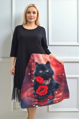 Rochie de zi Arty Fiora, cu tull si croi oversize, Mystic Poppy, Marime S/M/L
