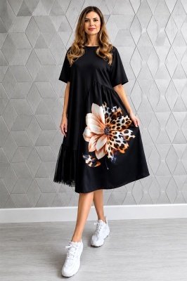 Rochie de zi Arty Fiora, cu tull si maneca scurta, Savage Bloom, Marime S/M/L