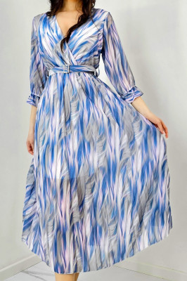 Rochie de zi Fatima, croiala plisata si imprimeu pastelat, Bleumarin, Marime S/M 2