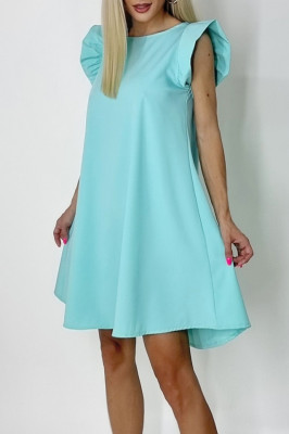 Rochie larga Azzuro, cu umeri bufanti si croiala in A, Turquoise 2