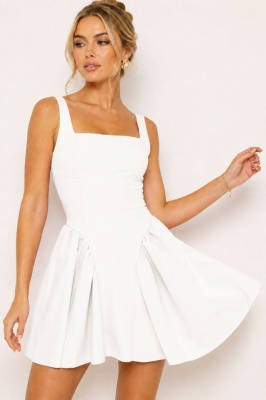 Rochie lejera de zi MARA, croiala babydoll si funda, ALB, Marime S/M/L
