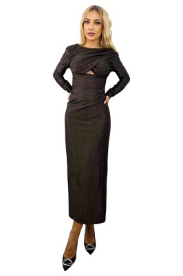 Rochie lunga pentru evenimente AURRA, cu paiete si croi bandage, Maro, Marime S/M