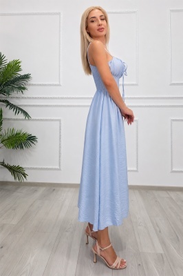 Rochie bleu ARIELLA cu cupe buretate și rejanșă elastică la spate