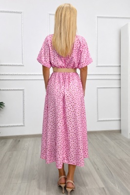 Rochie feminină EVELISSE cu curea texturată și lungime midi roz