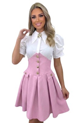 Rochie roz feminina cu talie marcata si accente sofisticate