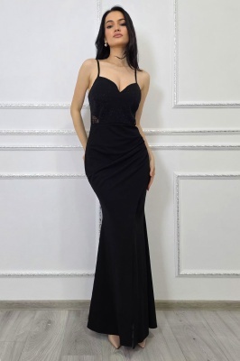 Rochie petrecuta, de seara Serelya, cu dantela si cristale artizanale, Negru