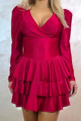 rochie eleganta rosu cu maneci lungi