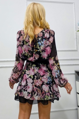 Rochie scurta eleganta StarFlow, cu jupa neagra asimetrica si cordon in talie, detaliu spate