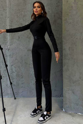 Salopeta modelatoare DoMINA cu textura densa si maneca lunga, Negru 3