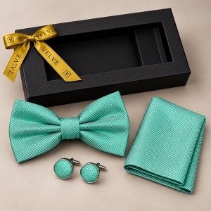Set 3 piese Elegant pentru barbati, papion, batista si butoni, Verde menta