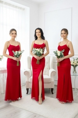 Set 3x Rochie lunga satinata MaryVelle, cu corset, Rosu, Marime S/M