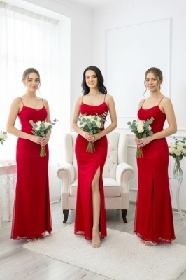 Set 5x Rochie lunga satinata MaryVelle, cu corset, Rosu, Marime S/M