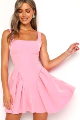 Set 5 bucati Rochie scurta babydoll MARA, cu funda, ROZ, Marime universala