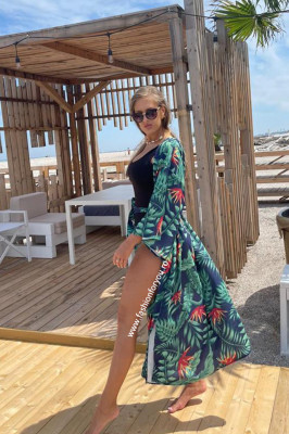 Set Fiona tropical costum de baie intreg si cardigan de plaja-lateral
