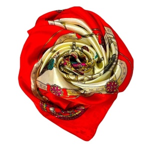 Set Stylish Range pentru femei, cu esarfa satinata, doua bratari si pandantiv din sticla de Murano, in caseta retro, Rosu multicolor