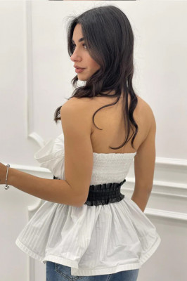 Camasa crop-top Rouche, cu aspect plisat, croi banda tip corset si curea inclusa, Marime universala 1