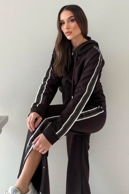 pantaloni sport dama cu capse laterale maro